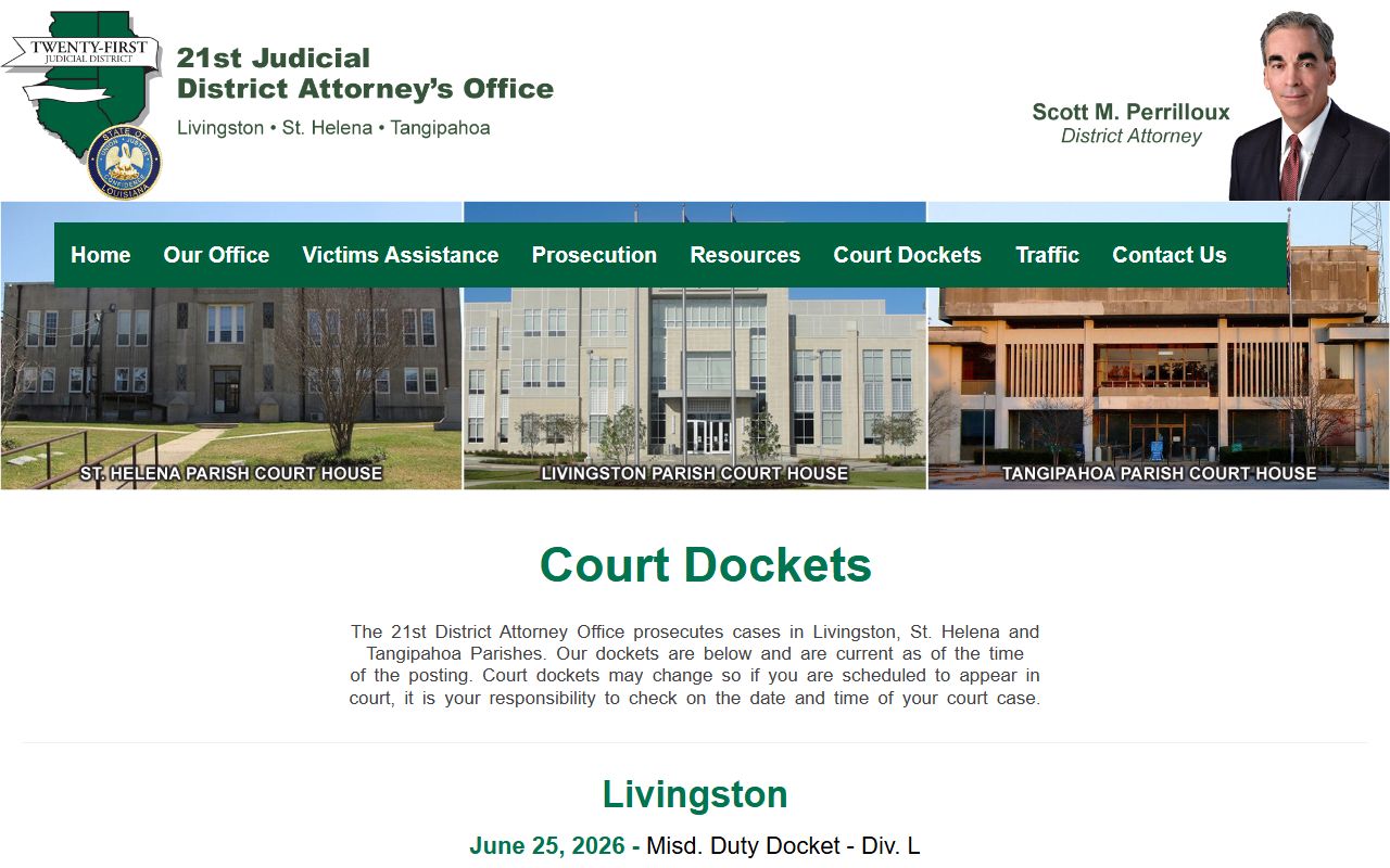 Livingston Parish court dockets District Attorney contacts