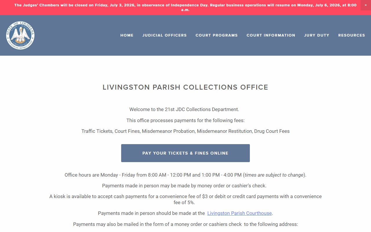 Livingston Parish court dockets collections office source