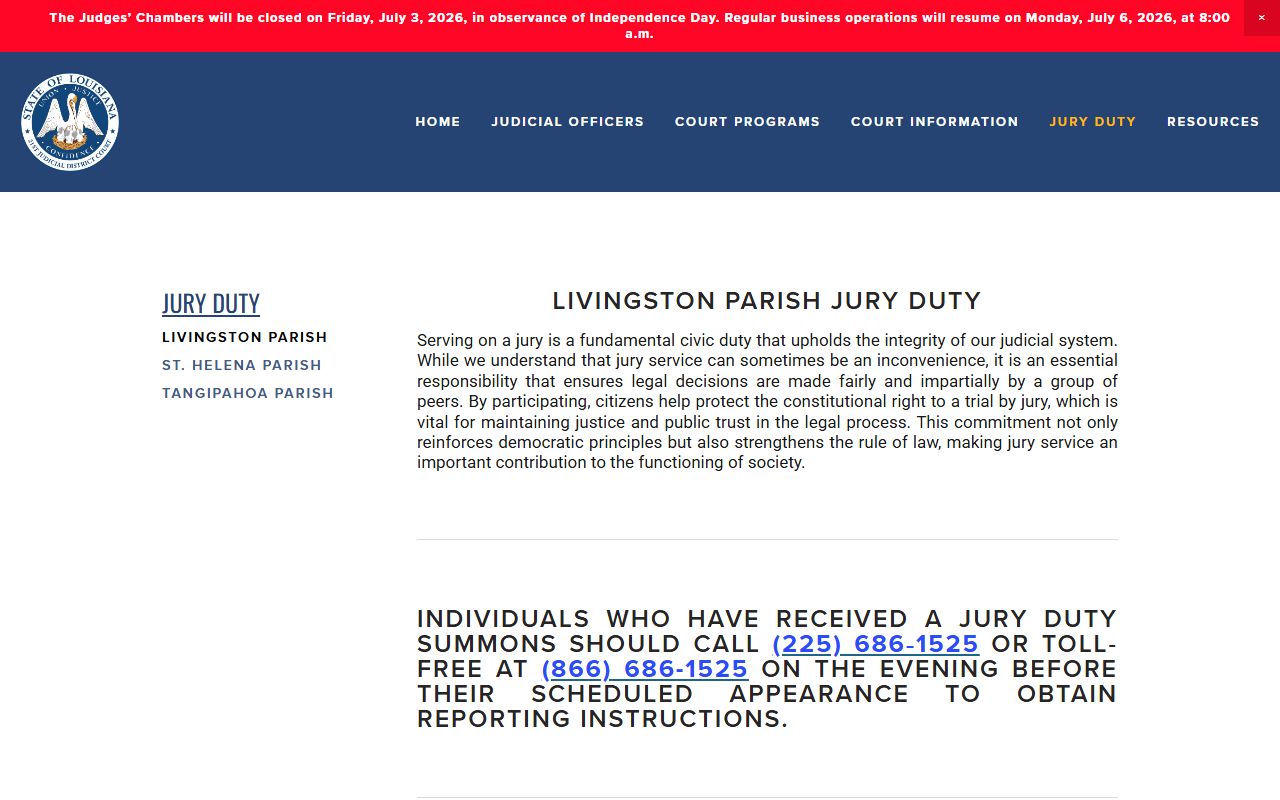 Livingston Parish court dockets jury duty source