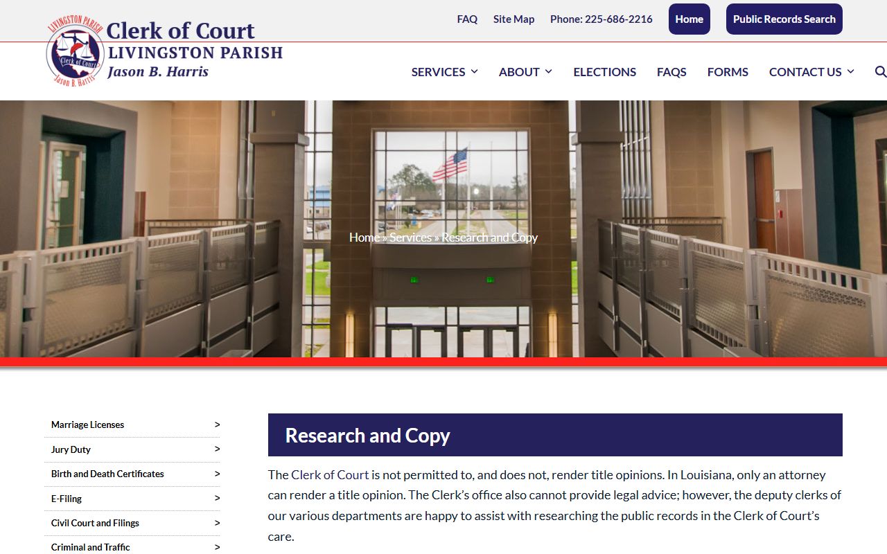 Livingston Parish court records Clerk research and copy service