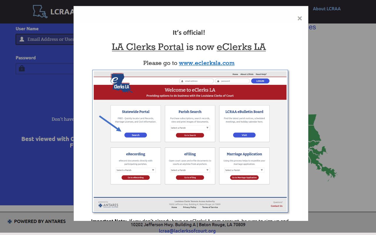 Livingston Parish court records Louisiana Clerks Remote Access Authority portal