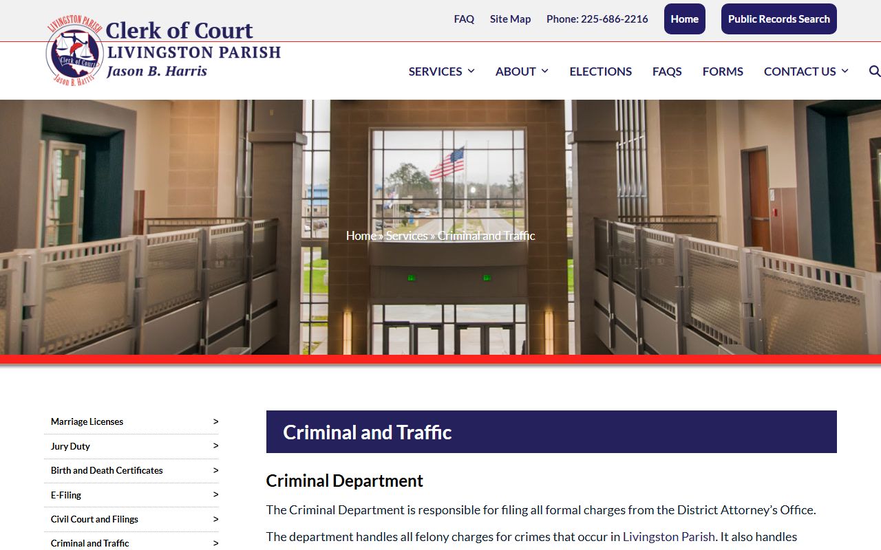 Livingston Parish criminal court records Clerk criminal department
