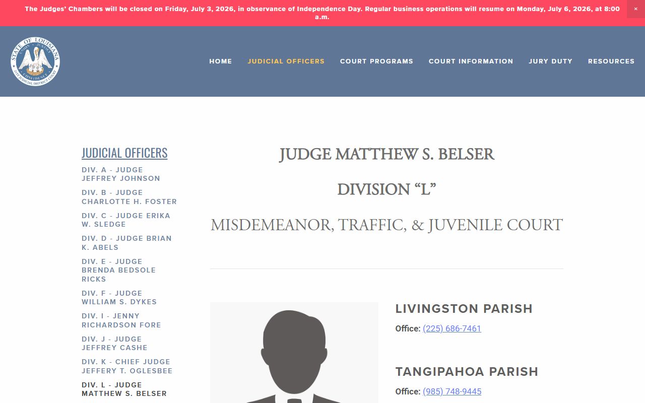 Livingston Parish District Court Division L misdemeanor traffic juvenile