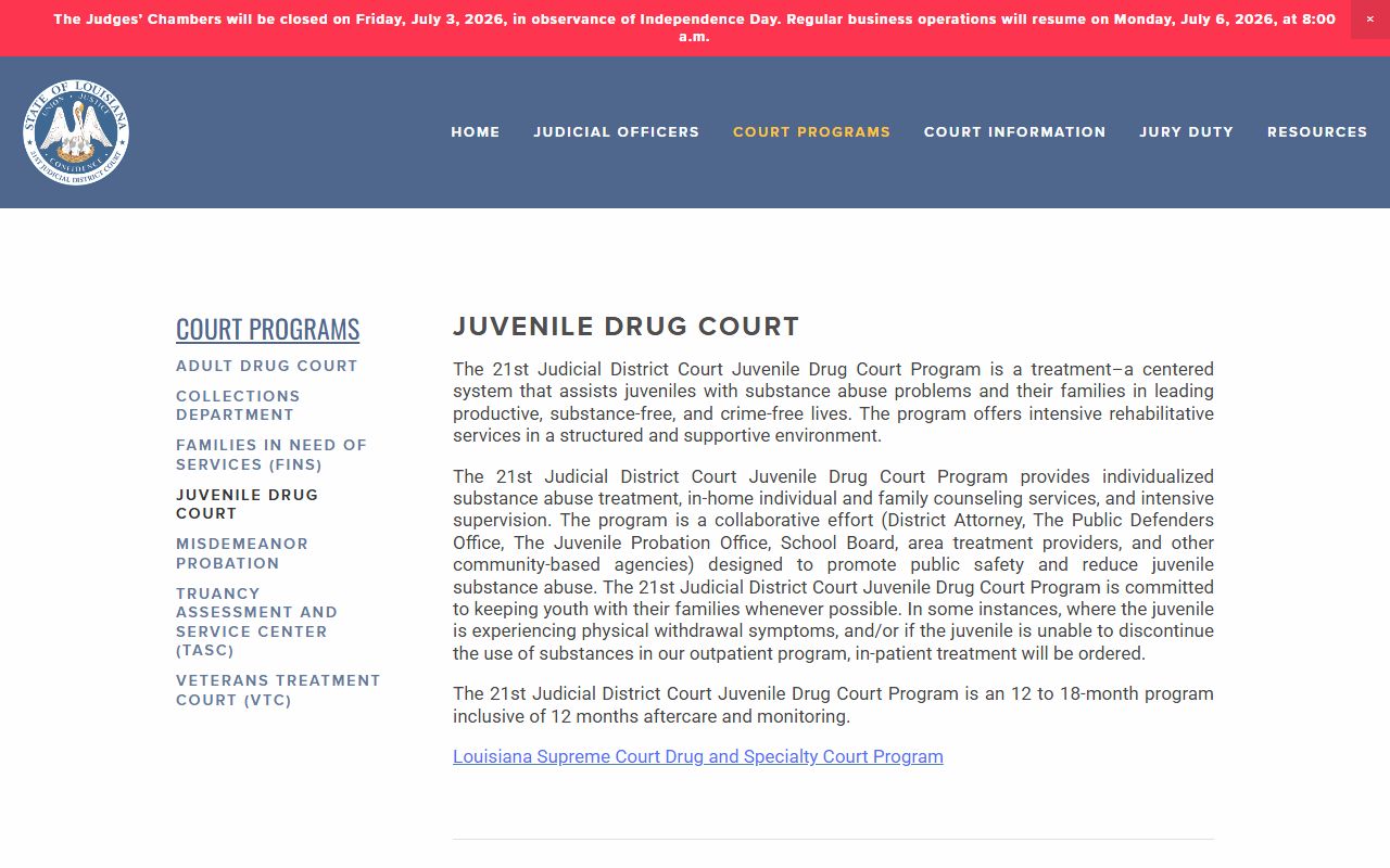 Livingston Parish District Court Juvenile Drug Court