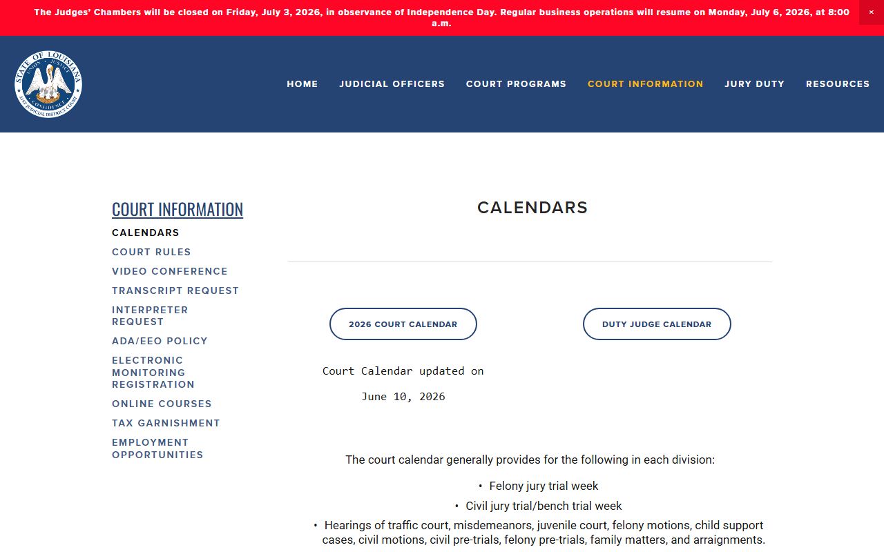 Livingston Parish Court records 21st JDC calendars
