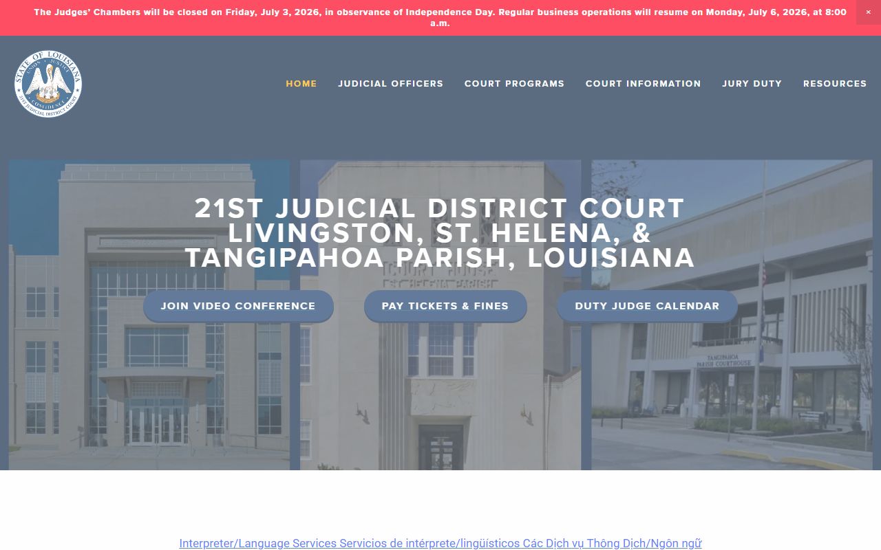 Livingston Parish Court records 21st Judicial District Court homepage