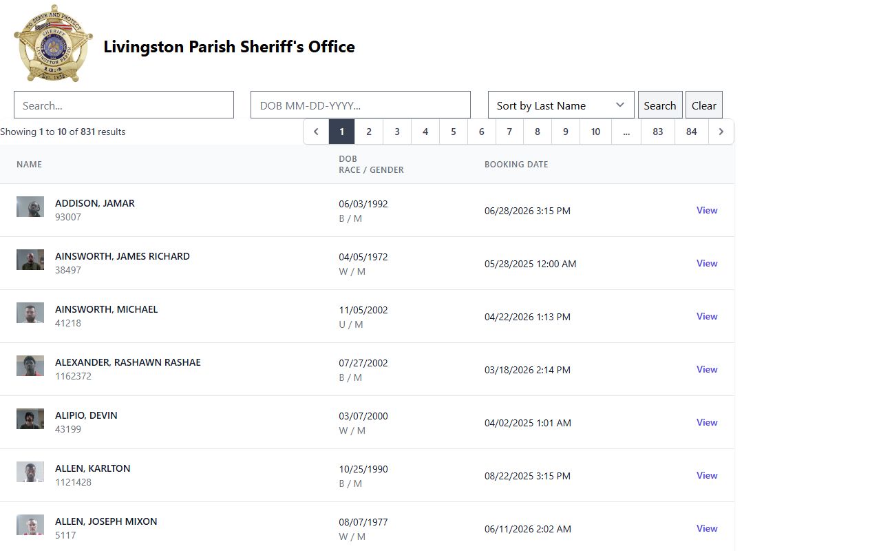 Livingston Parish Court records jail roster