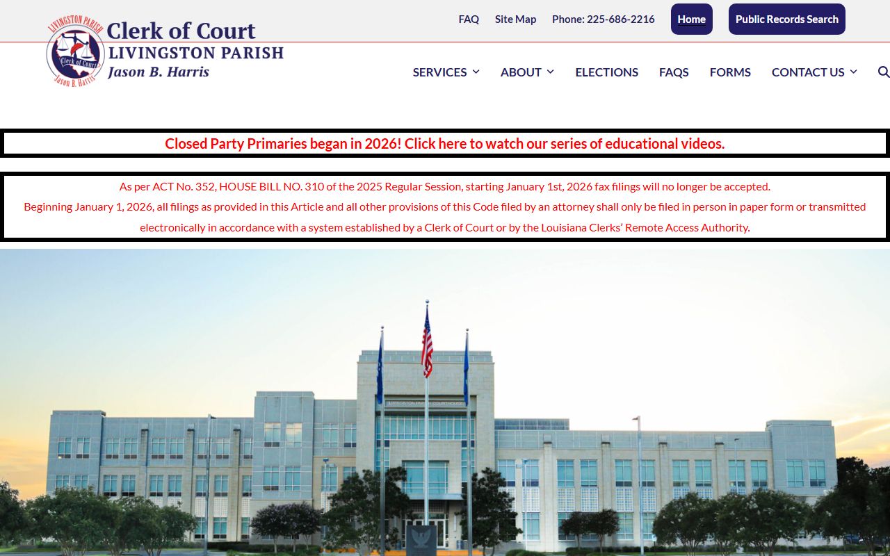 Livingston Parish Court records Clerk homepage