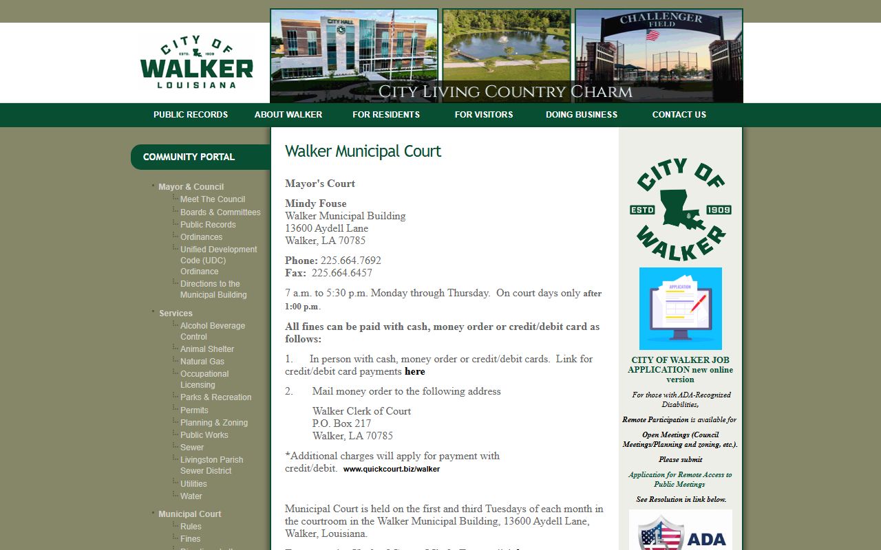 Livingston Parish Court records Walker Municipal Court rules