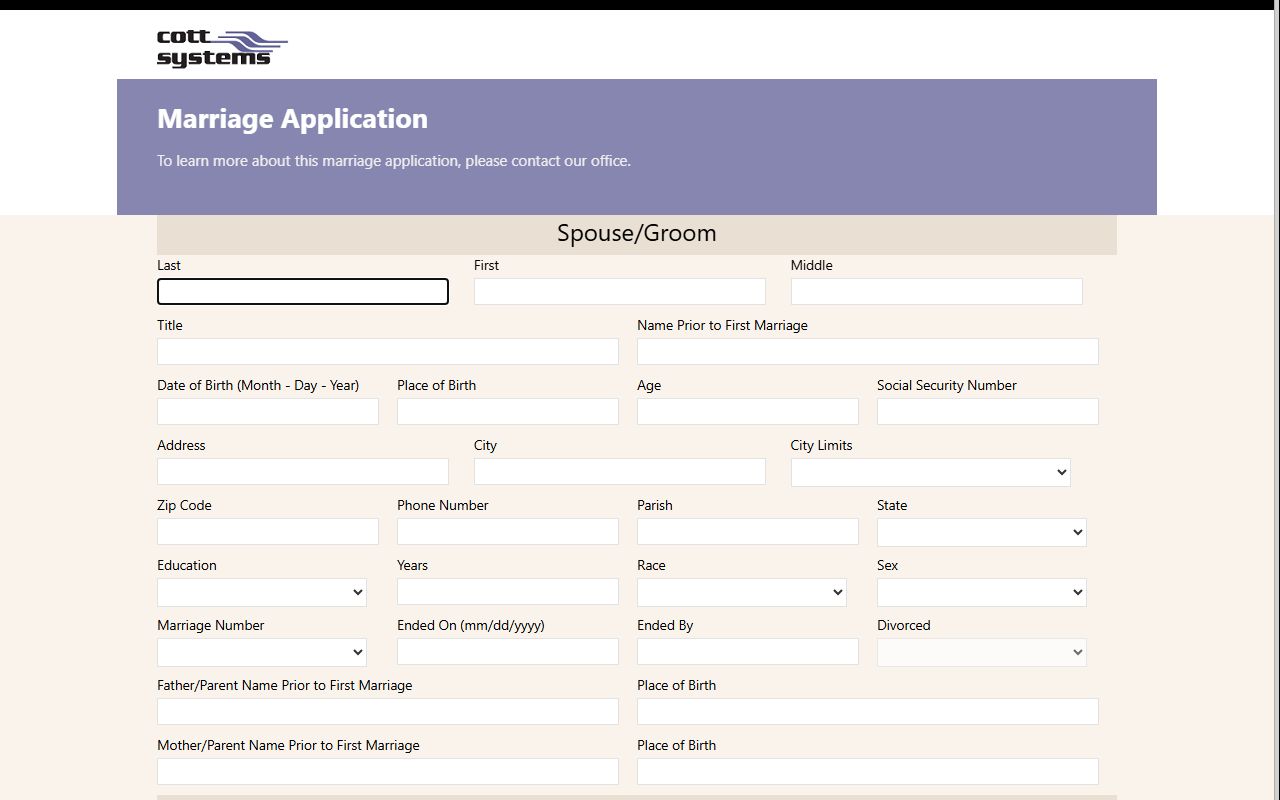 Livingston Parish marriage records online license form