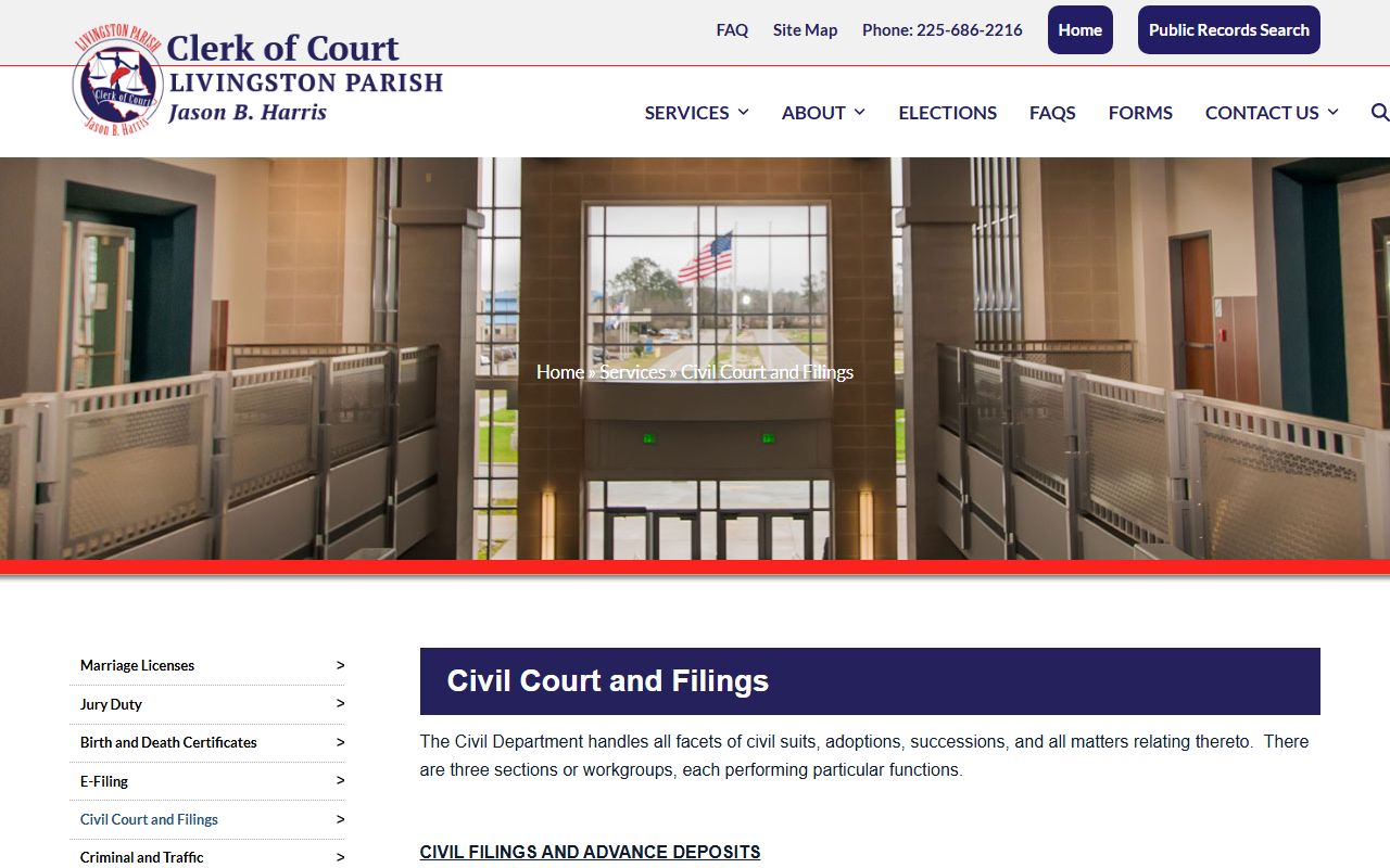 Livingston Parish probate records Clerk civil court filings