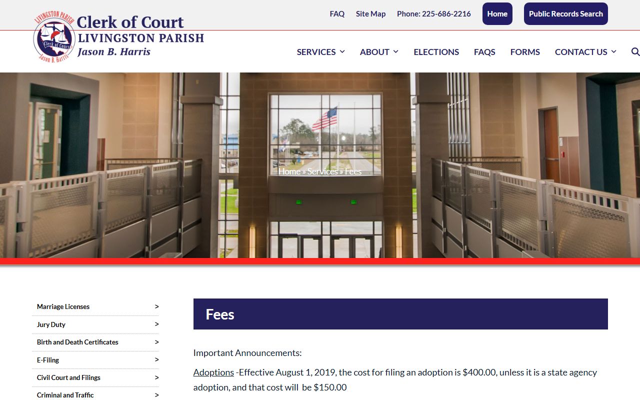 Livingston Parish probate records Clerk fee table