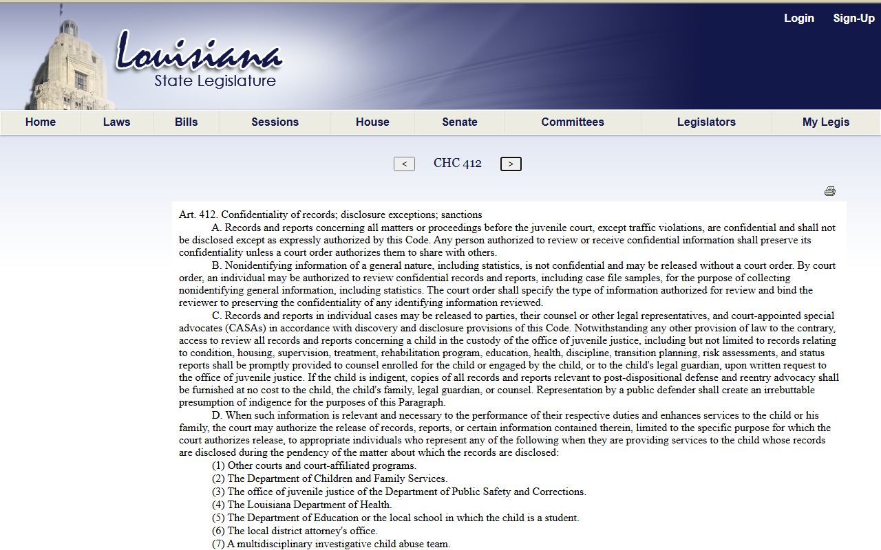 Livingston Parish probate records Louisiana Children's Code article 412