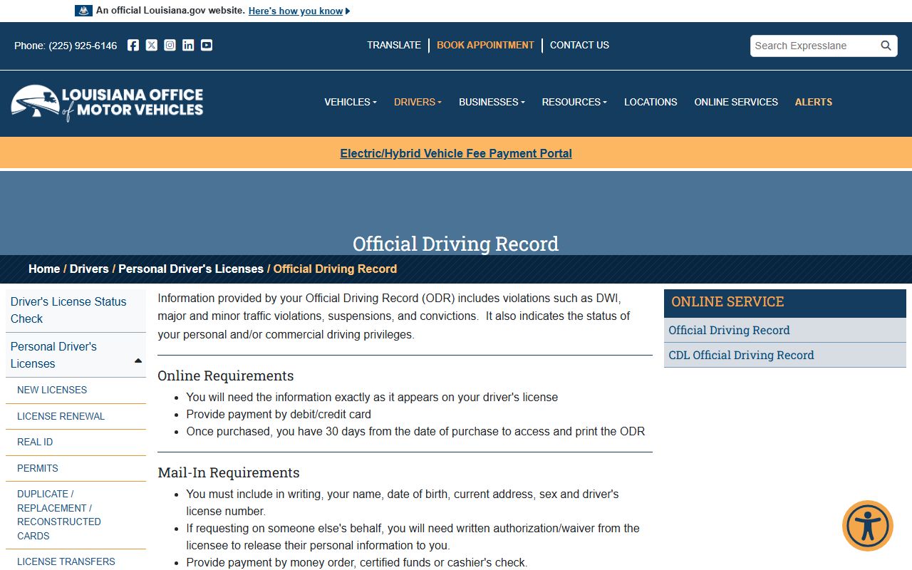 Livingston Parish traffic court records OMV driving record instructions